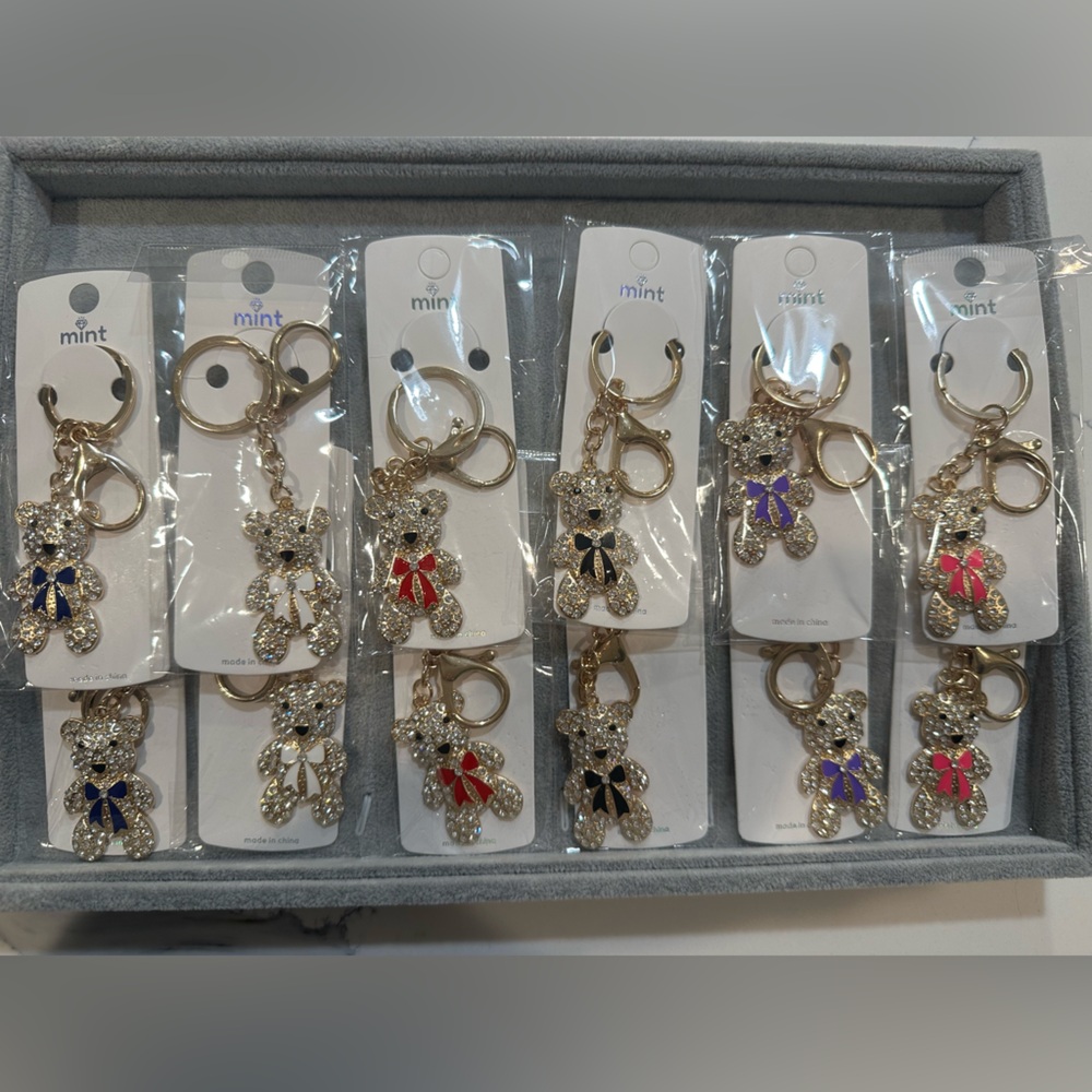 Bundle Gold-toned 12 Teddy Bear Key Chains/ Bag Charms - New in Package